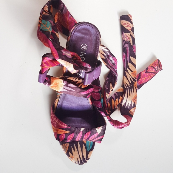 Satin wrap cork heel wedge sandals by Noblez - Picture 3 of 5